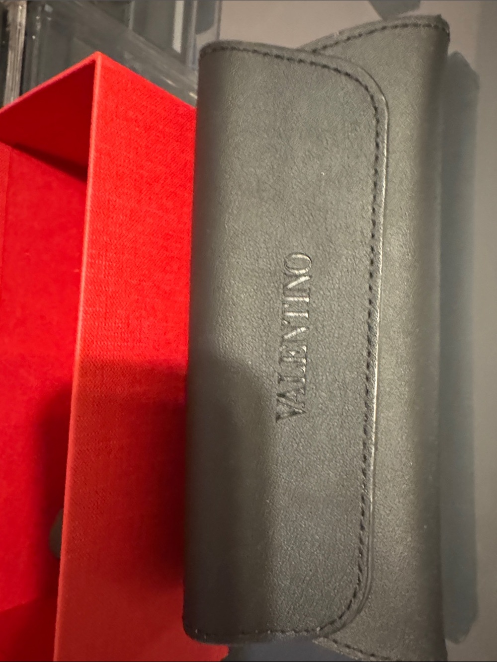 Valentino Blue Glasses frame with Black Leather Case with Embossed Logo.New